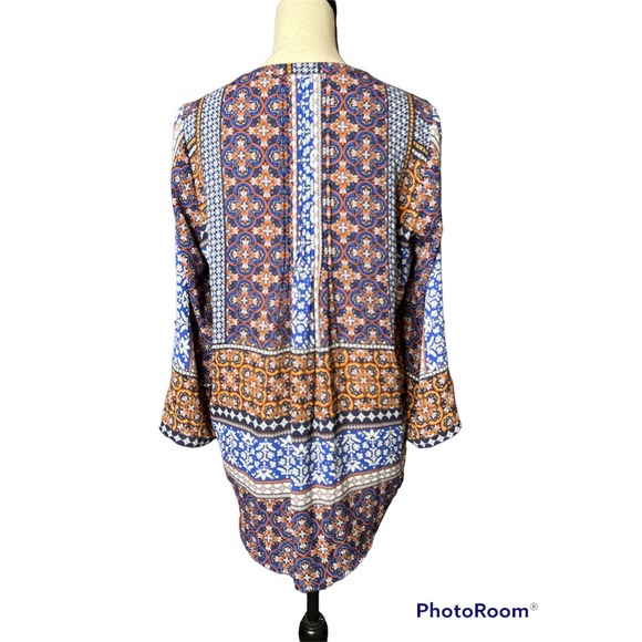 Daniel Rainn Tunic Blouse in Faux Multicolored Patchwork Boho Size Medium - Picture 3 of 6